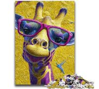 Puzzle da 1000 pezzi per adolescenti con giraffa che indossa occhiali, sfida difficile contro lo stress, per migliorare l'amore tra coppie (38x26cm)