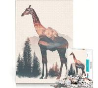 Puzzle da 1000 pezzi per adolescenti con giraffa e montagna, doppia esposizione, giochi per famiglie, attività divertenti da fare a casa, collezione d'artista, belle arti 50x75cm