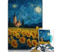 Puzzle da 1000 pezzi per adolescenti con girasoli e cielo notturno, sfida difficile contro lo stress, migliora l'amore tra coppie, 50x75cm