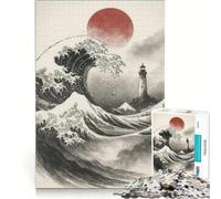 Puzzle da 1000 pezzi per adolescenti con Grande Onda, Faro e Sole Rosso, Decorazione da parete, Giocattolo per passare il tempo durante le vacanze, Per rafforzare l'amore tra le coppie 50x75cm