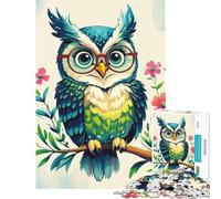 Puzzle da 1000 pezzi per adolescenti con gufo dei cartoni animati con occhiali su un ramo sfida per l'intelligenza giocattolo avvincente giochi rilassanti per divertimento in famiglia opera regalo