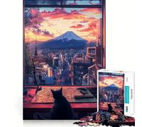 Puzzle da 1000 pezzi per adolescenti con il gatto e il paesaggio urbano,gioco dai bordi puliti,rompicapo cognitivo,gioco di inattività,regalo di Natale (38x52cm)