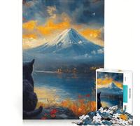 Puzzle da 1000 pezzi per adolescenti con il Monte Fuji e il gatto nero, giocattolo decorativo da parete, per divertimento in famiglia, per rafforzare l'amore tra le coppie 50x75cm