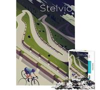 Puzzle da 1000 pezzi per adolescenti con il Passo dello Stelvio e il suo poster ciclistico Gioco rompicapo stimolante e divertente Ottimo come regalo Dimensioni 38x26cm
