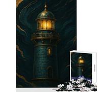 Puzzle da 1000 pezzi per adolescenti con illustrazione del faro blu e oro,giocattoli antistress,regali di compleanno,gioco educativo,ogni pezzo è unico - dimensioni 38x26cm
