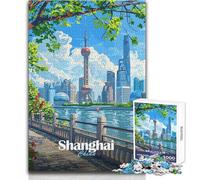Puzzle da 1000 pezzi per adolescenti con illustrazione del paesaggio urbano di Shanghai, Cina Gioco di sfida unico, ma divertente e umoristico Regalo di compleanno Dimensioni: 38x52cm