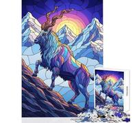 Puzzle da 1000 pezzi per adolescenti con illustrazione di capra di montagna in vetro colorato Puzzle da 1000 pezzi per la decorazione della casa giocattolo artistico regalo perfetto (38x26cm)