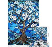 Puzzle da 1000 pezzi per adolescenti con illustrazione di un albero fiorito in vetro colorato gioco rompicapo per migliorare la memoria decorazione per la casa giocattolo antistress regalo (50x75cm)