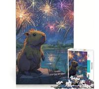 Puzzle da 1000 pezzi per adolescenti con illustrazione di un capibara che guarda i fuochi d'artificio, giocattolo antistress, gara di velocità manuale, per migliorare l'amore tra le coppie, 38x26cm
