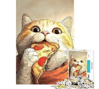 Puzzle da 1000 pezzi per adolescenti con illustrazione di un gatto che mangia una fetta di pizza Puzzle per adulti divertente gioco che migliora la memoria e stimola la memoria (38x26cm)