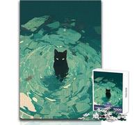 Puzzle da 1000 pezzi per adolescenti con illustrazione di un gatto nero nell'acqua, gioco di sfida unico ma divertente e umoristico, opera d'arte regalo, dimensioni 38x26cm