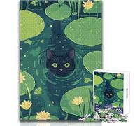 Puzzle da 1000 pezzi per adolescenti con illustrazione di un gatto nero nello stagno delle ninfee, ideale passatempo tranquillo al chiuso, giocattolo di precisione superiore, dimensioni 38x26cm