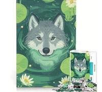 Puzzle da 1000 pezzi per adolescenti con illustrazione di un lupo in uno stagno di ninfee giocattolo decorativo da parete per divertimento in famiglia per rafforzare l'amore tra le coppie 38x26cm