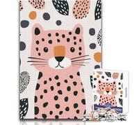 Puzzle da 1000 pezzi per adolescenti con illustrazione di un simpatico leopardo rosa, ideale come passatempo tranquillo al chiuso, giocattolo di precisione superiore, dimensioni 38x26cm