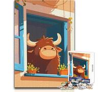 Puzzle da 1000 pezzi per adolescenti con illustrazione di un toro in una finestra, giocattolo, gioco intellettuale, vacanze a casa, regali di Babbo Natale segreto, dimensioni 38x52cm