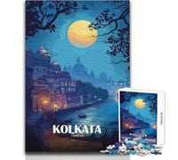 Puzzle da 1000 pezzi per adolescenti con illustrazione notturna di Calcutta, India, gioco di sfida unico, antistress, regali di Babbo Natale segreto, dimensioni 50x75cm