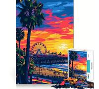 Puzzle da 1000 pezzi per adolescenti con immagine astratta di un molo sulla spiaggia della California al tramonto,illustrazione minimalista con bordi puliti,gioco di logica cognitiva,gioco