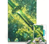 Puzzle da 1000 pezzi per adolescenti con katana tra petali verdi gioco rompicapo difficile e stimolante ideale come regalo per tutta la famiglia 50x75cm