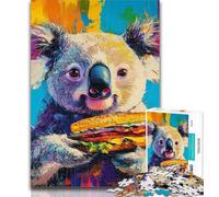Puzzle da 1000 pezzi per adolescenti con koala che mangia un hamburger, ideale come regalo per tutta la famiglia, dai 14 anni in su, 26x38cm