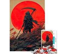 Puzzle da 1000 pezzi per adolescenti con la sagoma del Tristo Mietitore e il sole rosso Puzzle per adulti giochi divertenti regali per donne giochi stimolanti (dimensioni 38x52cm)