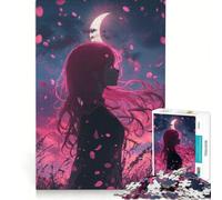 Puzzle da 1000 pezzi per adolescenti con la silhouette di una misteriosa ragazza anime e petali rosa luminosi, decorazione da parete, per divertimento in famiglia, per rafforzare l'amore tra le coppie