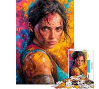Puzzle da 1000 pezzi per adolescenti con Lara Croft e schizzi di vernice Puzzle per adulti gioco rilassante che migliora la memoria ideale per compleanni e Natale (dimensioni 38x26cm)