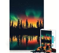 Puzzle da 1000 pezzi per adolescenti con l'aurora boreale riflessa sulla foresta,ritaglio preciso,decorazione,gioco cognitivo,giocattolo per il tempo libero,regalo di Natale rilassante (38x52cm)