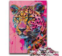 Puzzle da 1000 pezzi per adolescenti con leopardo psichedelico, per ammazzare il tempo in vacanza con poster abbinato e foglio di quiz (50x75cm)
