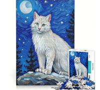 Puzzle da 1000 pezzi per adolescenti con lince bianca sotto il cielo notturno gioco rilassante decompressivo per la mente regalo di compleanno e unico 38x52cm