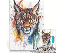 Puzzle da 1000 pezzi per adolescenti con lince dipinta ad acquerello gioco divertente allena la mente e la mano migliora l'amore tra le coppie 38x26cm