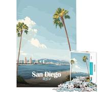 Puzzle da 1000 pezzi per adolescenti con lo skyline di San Diego e le palme gioco educativo regalo di compleanno per divertimento in famiglia (dimensioni 38x26cm)