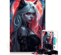 Puzzle da 1000 pezzi per adolescenti con luna di sangue e ragazza anime,disegno dai bordi precisi,gioco di logica,divertimento rilassante,regalo di Natale artistico 38x26cm