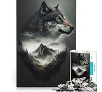 Puzzle da 1000 pezzi per adolescenti con lupo a doppia esposizione gioco rilassante decompressivo per la mente regalo di compleanno e unico 38x26cm