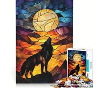 Puzzle da 1000 pezzi per adolescenti con lupo che ulula alla luna effetto vetrata gioco rilassante decompressione intellettuale regalo di compleanno e unico 50x75cm