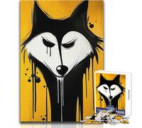 Puzzle da 1000 pezzi per adolescenti con lupo gocciolante dipinto, gioco di sfida unico ma divertente e umoristico, opera d'arte regalo, dimensioni 38x52cm