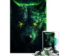 Puzzle da 1000 pezzi per adolescenti con lupo nero e aura verde Difficile e stimolante ma divertente e spiritoso Giocattolo decorativo da parete Adatto a partire dai 14 anni (38x52cm)