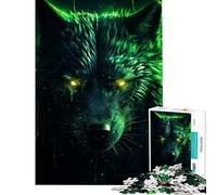 Puzzle da 1000 pezzi per adolescenti con lupo nero e aura verde Difficile e stimolante ma divertente e spiritoso Giocattolo decorativo da parete Adatto a partire dai 14 anni (38x26cm)