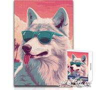 Puzzle da 1000 pezzi per adolescenti con lupo sulla spiaggia e occhiali da sole, gioco divertente per imparare e stimolare la mente, regalo perfetto per le feste, dimensioni 50x75cm