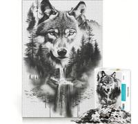 Puzzle da 1000 pezzi per adolescenti con lupo vicino alle cascate decorazione da parete divertimento in famiglia per rafforzare l'amore tra le coppie 50x75cm