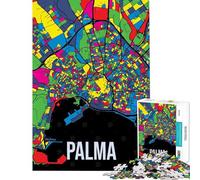 Puzzle da 1000 pezzi per adolescenti con mappa della città di Palma di Maiorca in stile Pop Art sfida per l'intelligenza giocattolo divertente e stimolante ideale come regalo (dimensioni 38x26cm)