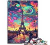 Puzzle da 1000 pezzi per adolescenti con motivo Eiffel psichedelico, gioco stimolante e gioco educativo per famiglie, per compleanni e Natale, 26x38cm