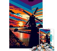 Puzzle da 1000 pezzi per adolescenti con mulino a vento e tramonto Wpap Art gioco educativo e stimolante regalo di compleanno (dimensioni 38x26cm)