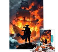 Puzzle da 1000 pezzi per adolescenti con nave in fiamme e guerriero solitario gioco educativo e stimolante per tutta la famiglia divertente e spiritoso ideale come regalo di compleanno (38x52cm)