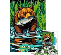 Puzzle da 1000 pezzi per adolescenti con orso e salmone puzzle per adulti giochi divertenti decorazione per la casa compleanni e occasioni speciali (dimensioni 38x26cm)