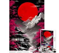 Puzzle da 1000 pezzi per adolescenti con paesaggio giapponese con pagoda e luna rossa giocattolo educativo ottimo regalo per giochi rompicapo con pezzi completamente interconnessi di forma casuale