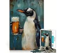 Puzzle da 1000 pezzi per adolescenti con pinguino che beve birra,decorazione con taglio preciso,gioco per esercitare la mente,gioco di pace,regalo divertente per Natale (50x75cm)