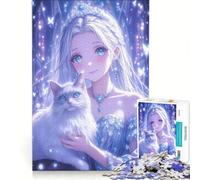 Puzzle da 1000 pezzi per adolescenti con principessa anime e gatto d'angora turco, giocattolo antistress, decorazione per la casa, collezione d'artista, belle arti 38x26cm