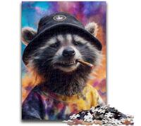 Puzzle da 1000 pezzi per adolescenti con procione che indossa un cappello, per età pari o superiore a 14 anni, giocattolo educativo intellettuale decompressivo, ottimo regalo, 26x38cm