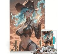 Puzzle da 1000 pezzi per adolescenti, con protagonista una cowgirl anime con poteri magici nel deserto, ideale per rilassarsi, divertirsi a casa e come regalo 50x75cm