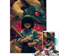 Puzzle da 1000 pezzi per adolescenti con ragazza anime con katana e drago Puzzle per famiglie divertimento assicurato ideale come regalo per tutta la famiglia (dimensioni 50x75cm)